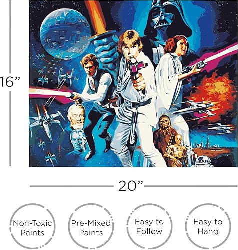 Miniatura 2 de AQUARIUS Star Wars Episodio IV A New Hope - Kit de pintura artística por números (lienzo estirado de 16 x 20 pulgadas), 24 pinturas, 3 pinceles,