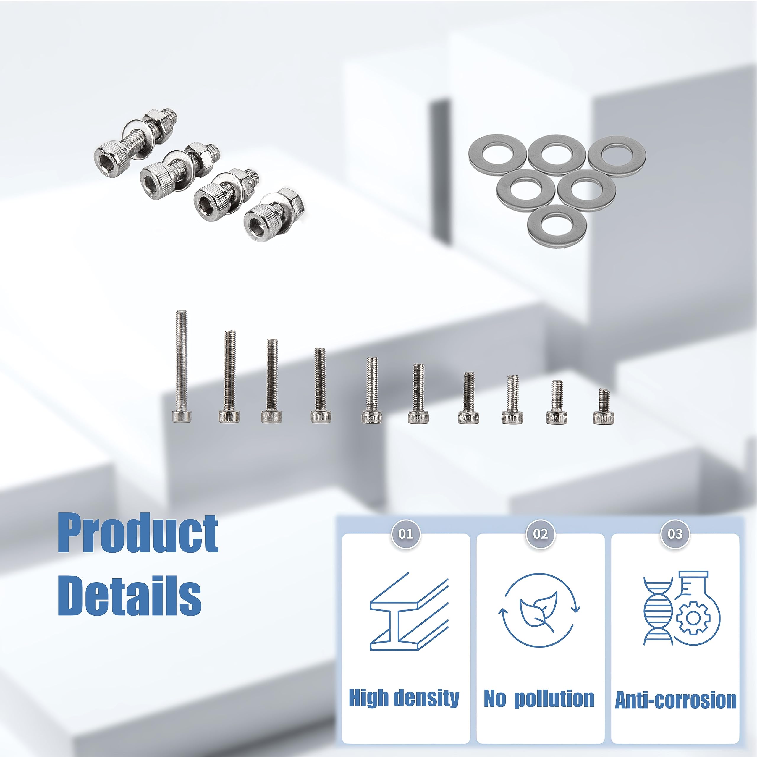 KOXXIAMOQ 600 Pcs M3 Bolts and Nuts Set, Hex Socket Head Cap Nuts and Bolts and Washers - Image 4