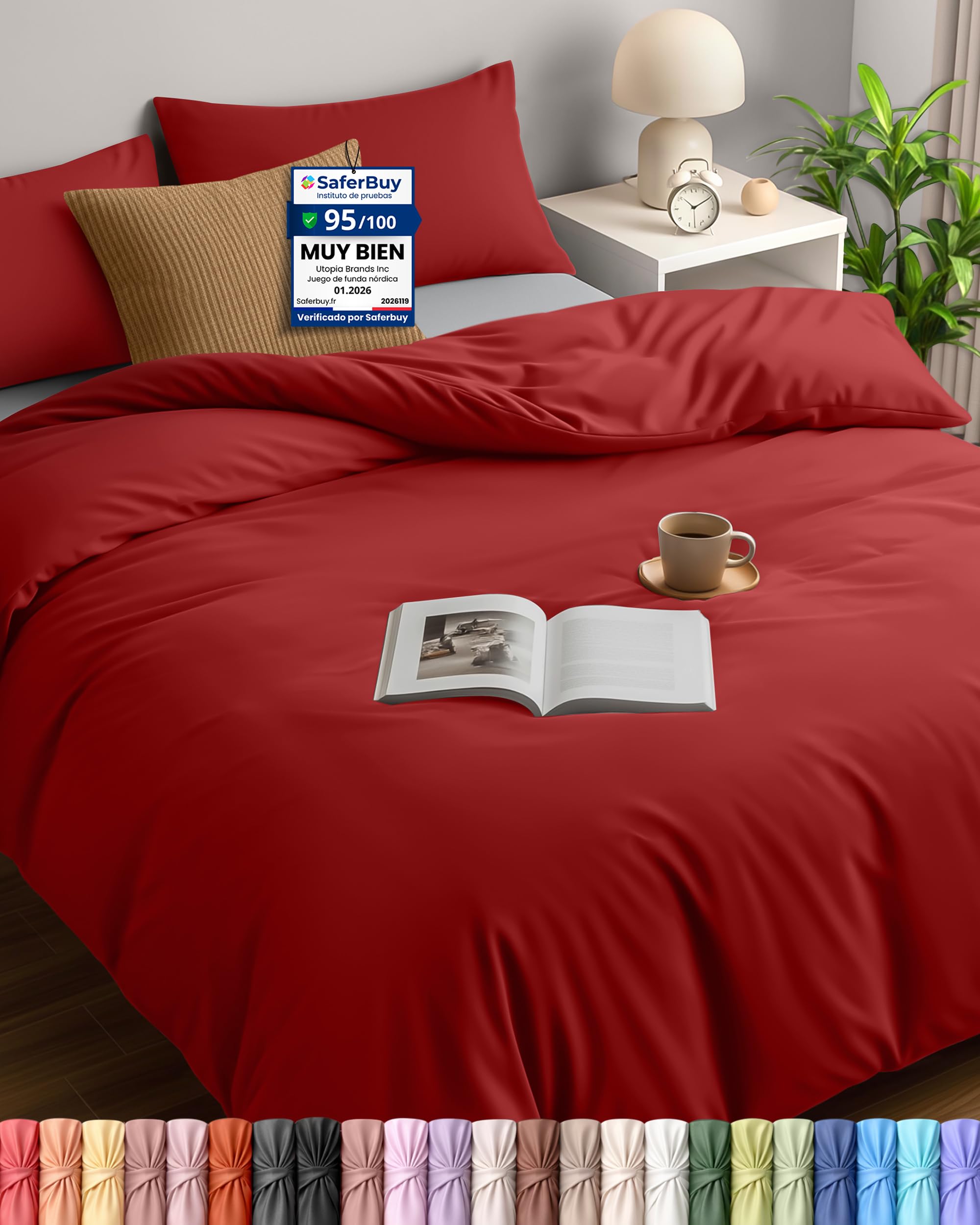 Utopia Bedding Funda Nordica Cama 105 200x200, Rojo