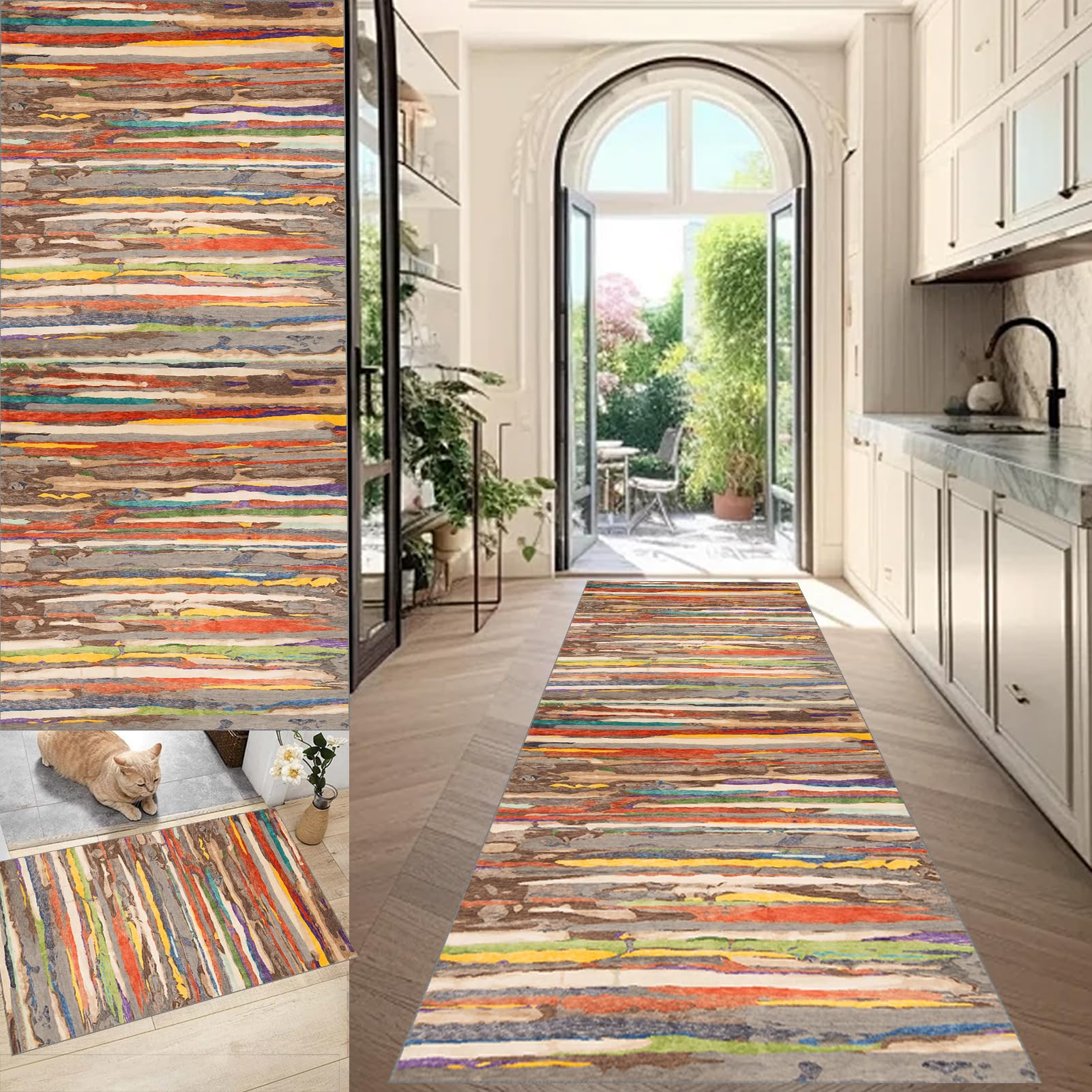 QYJBOUU Runner Rug for Entryway Non Slip Doormat Runner 60 x 180 cm Long Carpet Runner, Non Slip Hallway Hall Runner Narrow Rugs Washable, Absorbent Floor Door Mat for Bedroom Entrance Laundry Room