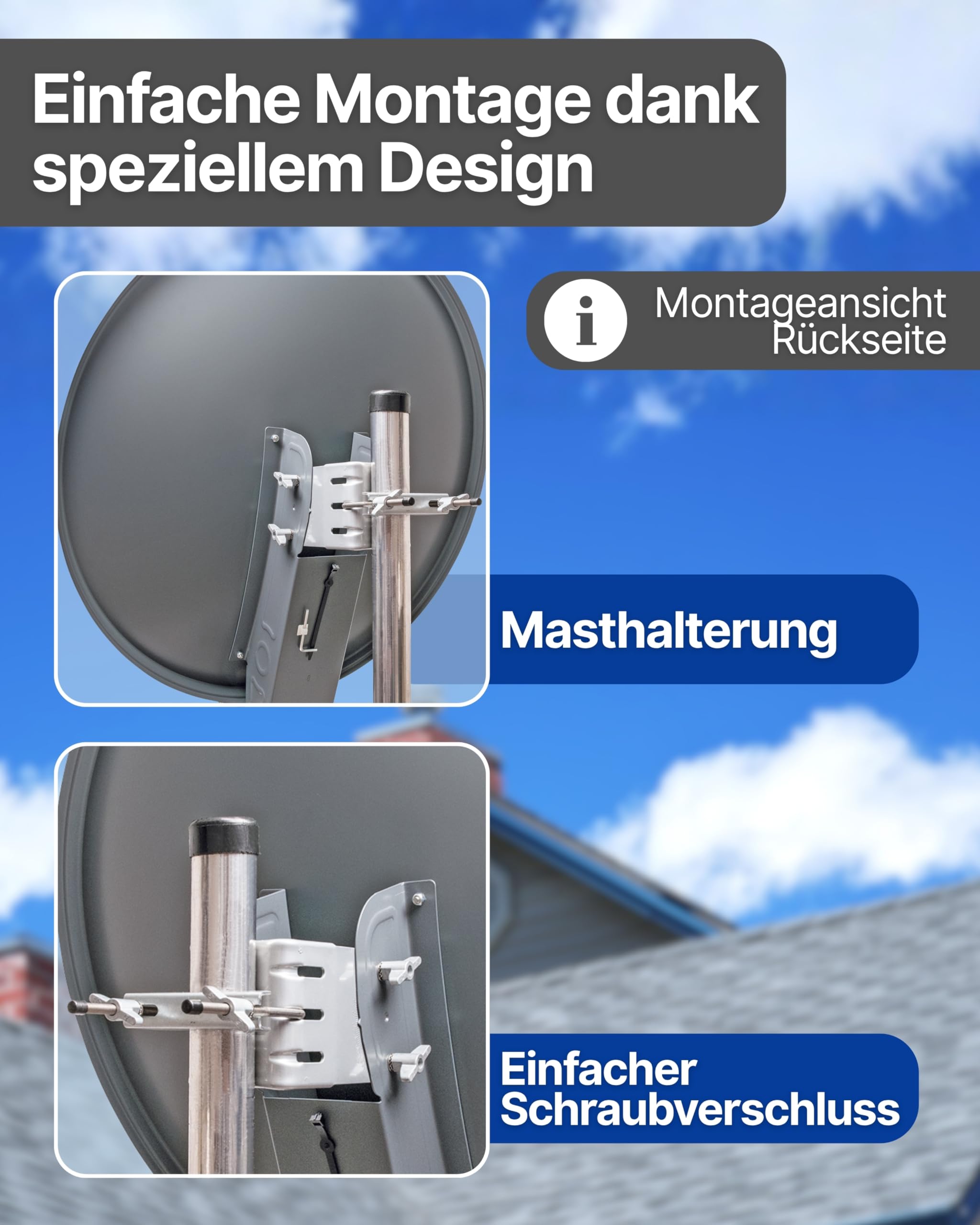 SCHWAIGER Satellitenschüssel Komplettset 80 cm Aluminium Offset Antenne Anthrazit Quad LNB 4-Fach Digital HD 4K Empfang wetterfest