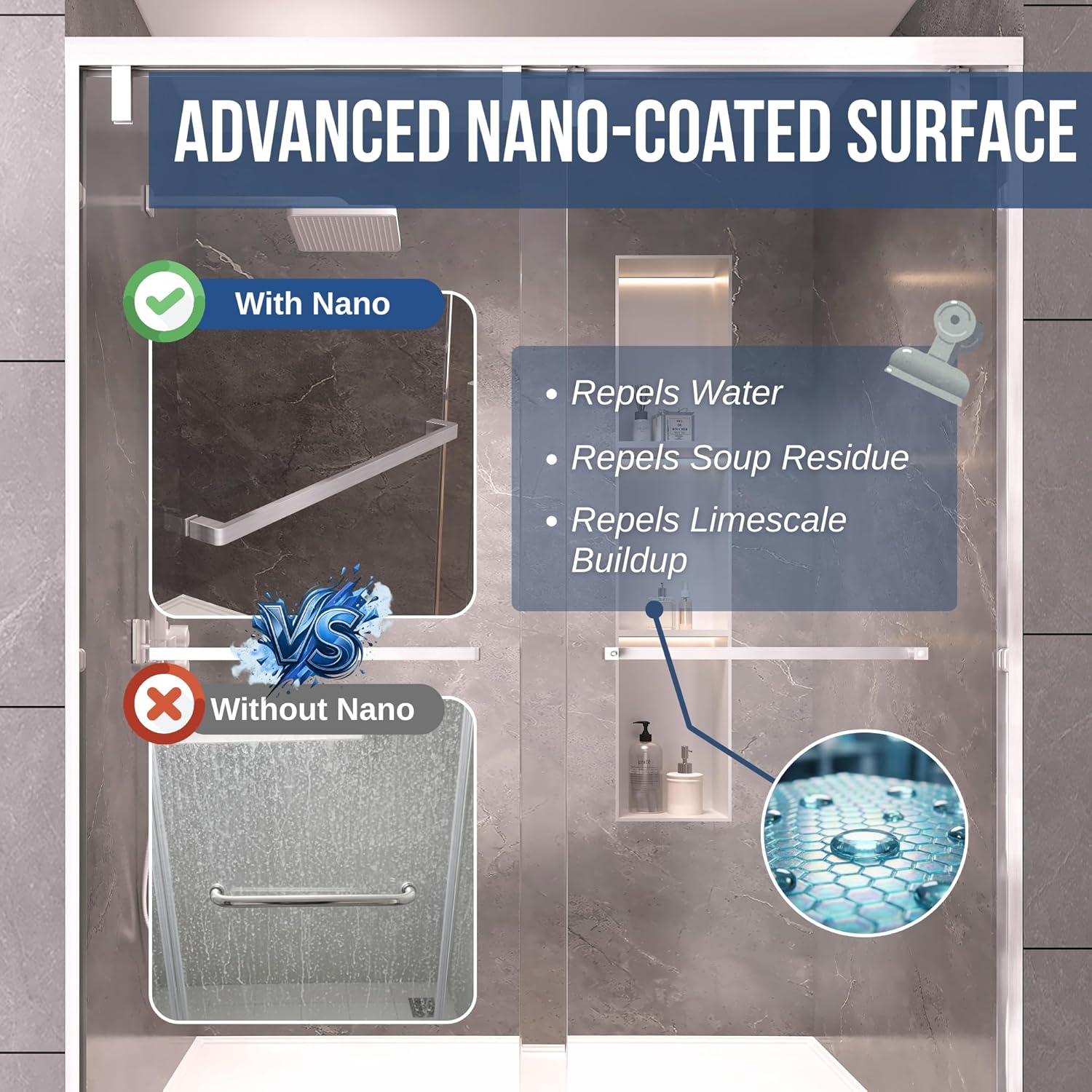 49-54" W x 76" H Semi-Frameless Double Sliding Shower Door, 1/4" (6mm) SGCC Tempered Clear Glass with Easy-Clean Coating, Bypass Glass Shower Doors, Brushed Nickel