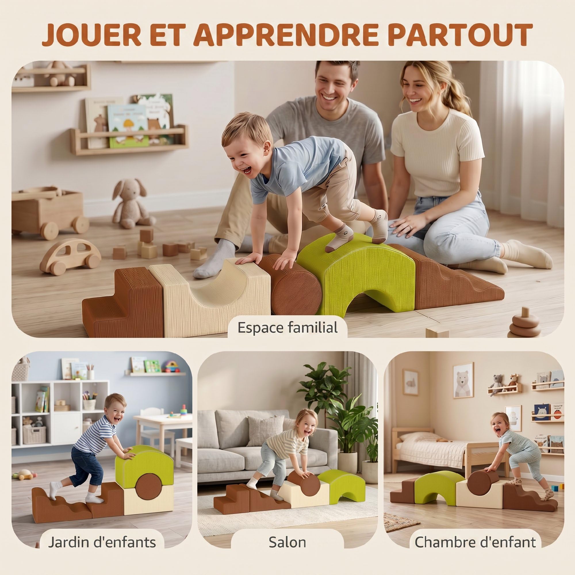 AIYAPLAY Parcours motricité bébé 5PCS Module Mousse Souple Multicolore | Housse Velours Côtelé, Blocs de Construction Éducatifs, Jouets Éducatifs Enfants d'Âge Préscolaire