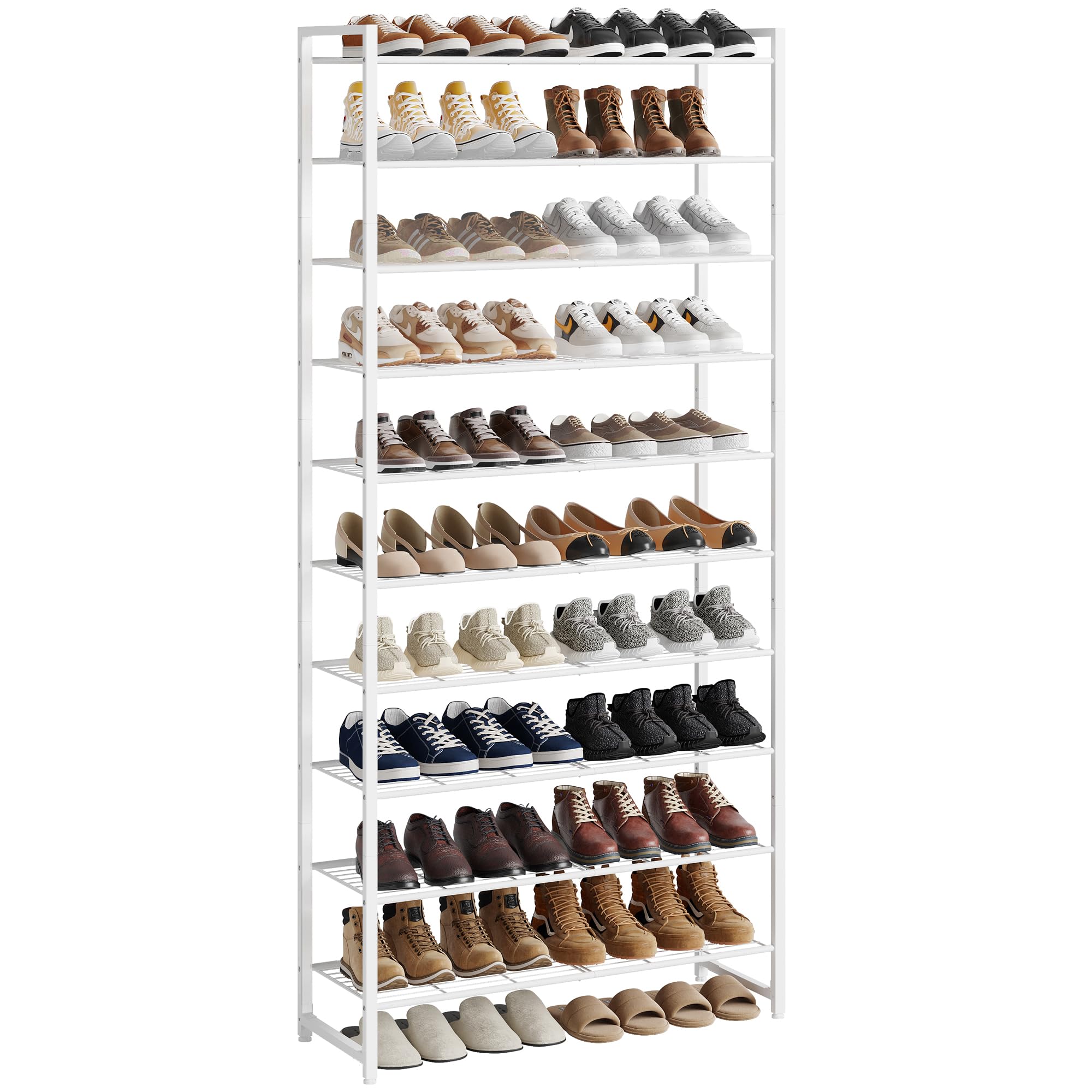 Photo 1 of Nunsino Shoe Rack for Closet, Metal Shoe Organizer, 10 Tier Garage Shoe Rack Max Holds 50 Pairs,Shoe Storage Shelf,Entryway,White