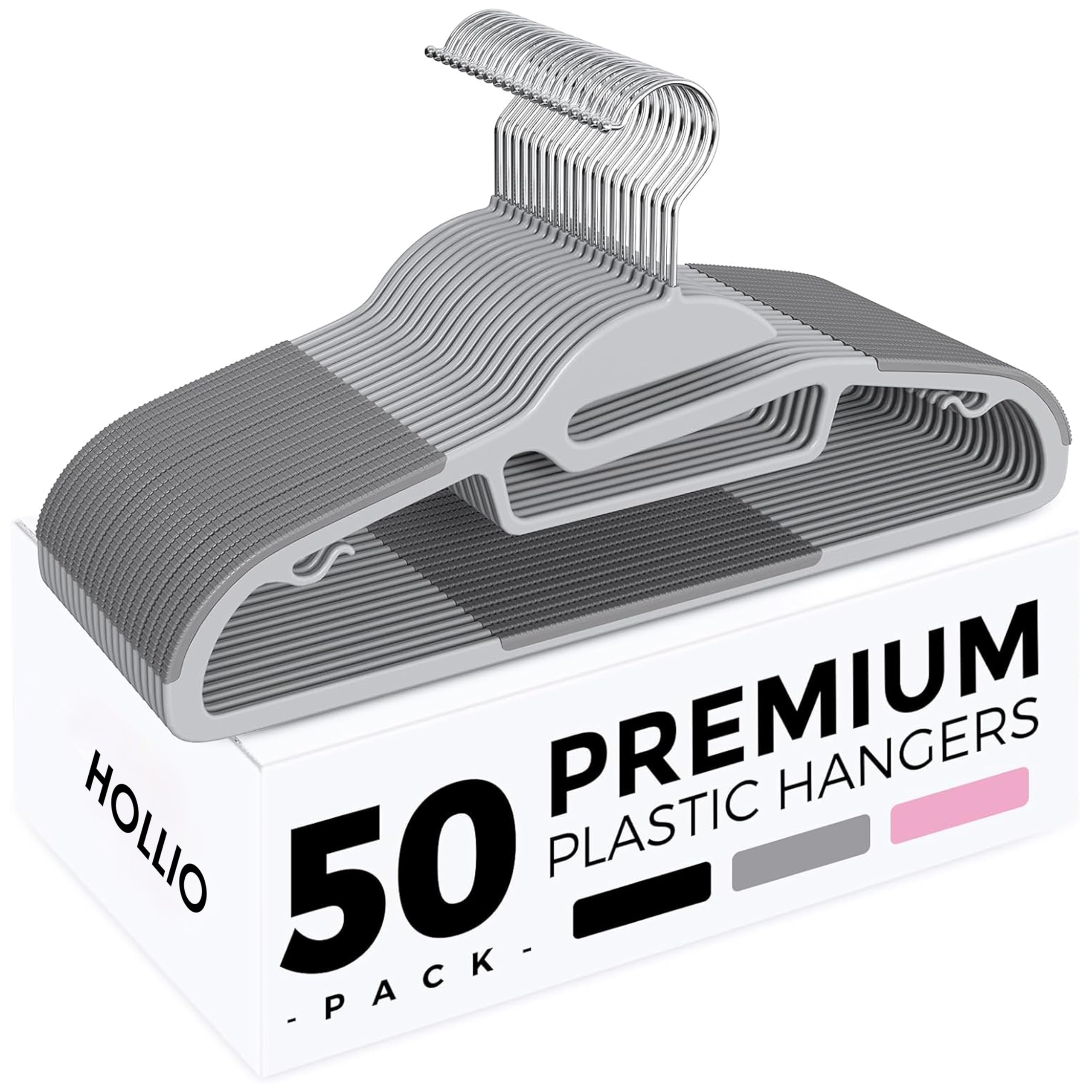 Plastic Hangers 50 Pack - Clothes Hanger with Hooks - Durable & Space Saving Coat Hanger - Heavy Duty Hangers - Skirt Hangers