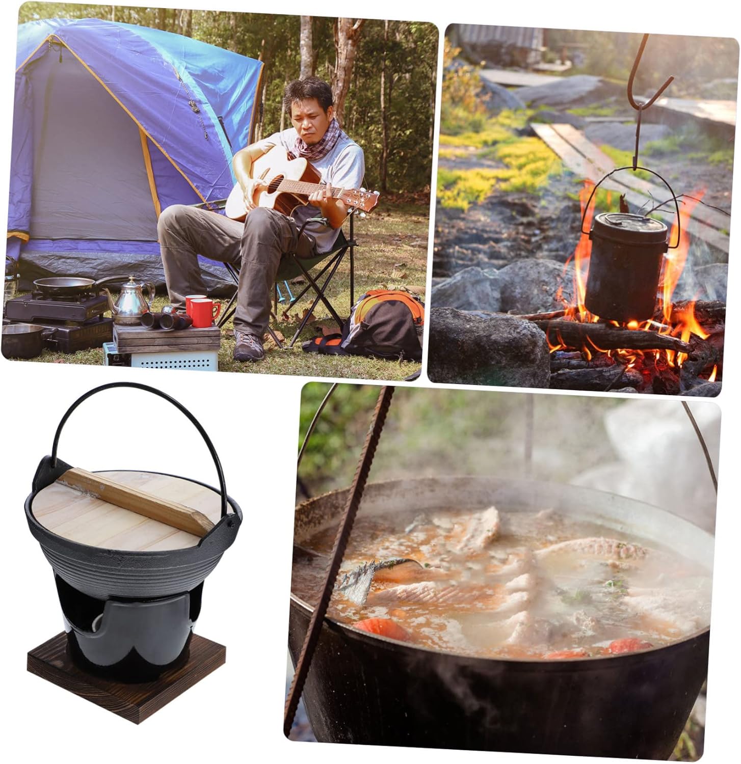 PRETYZOOM Camping Pot Cast Iron Hot Pot Outdoor Cooking Multifunctional Non-stick Saucepan