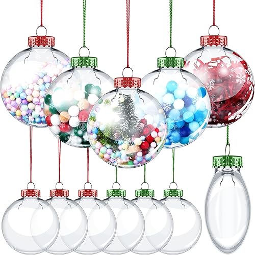 Sumind 12 bolas de adorno rellenables de Navidad transparentes de 3.15 pulgadas, bolas de plástico transparente rellenables, adornos colgantes para