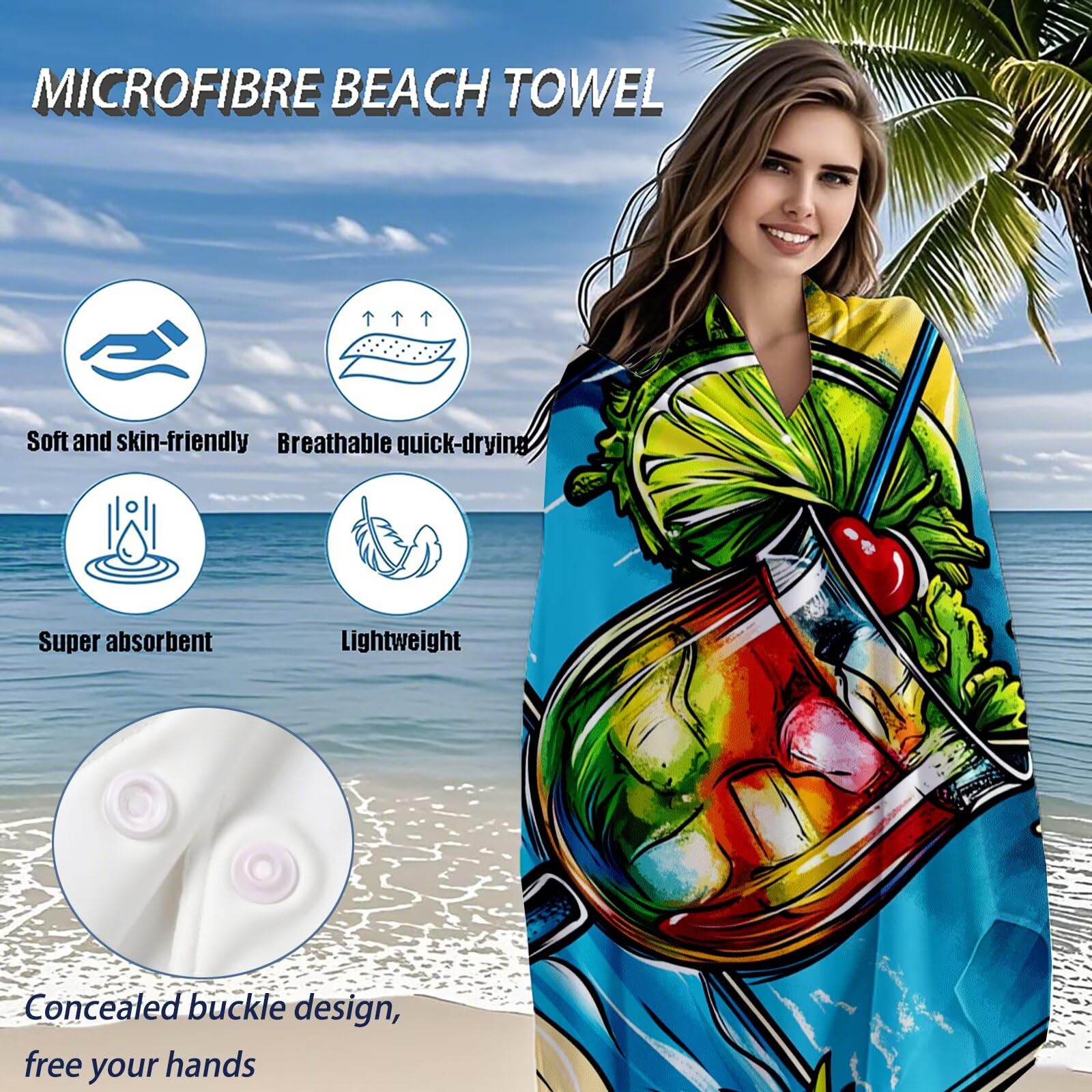 Telo Mare Microfibra, Telo Mare Grande 200 x 100 cm Set da 2, Antisabbia Asciugatura Rapida Assorbente Salvietta da Spiaggia Asciugamano per Palestra Piscina Viaggi Sport Picnic, Bevande dolci Q-727