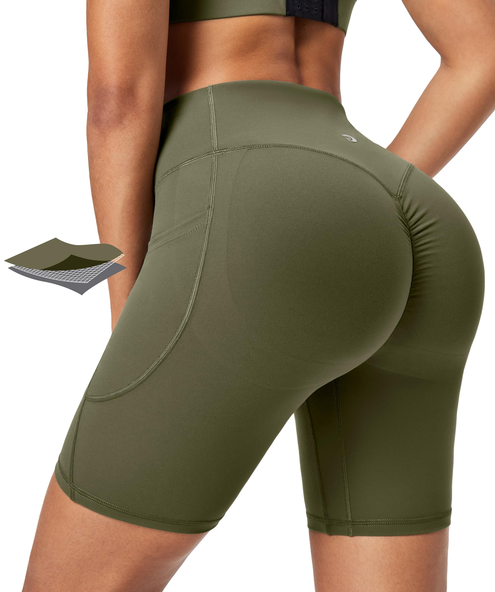 IUGA Gym Shorts Women Scrunch Butt Lifting Tummy Control Biker Shorts with Pockets High Waist Yoga Booty Workout Running 6"