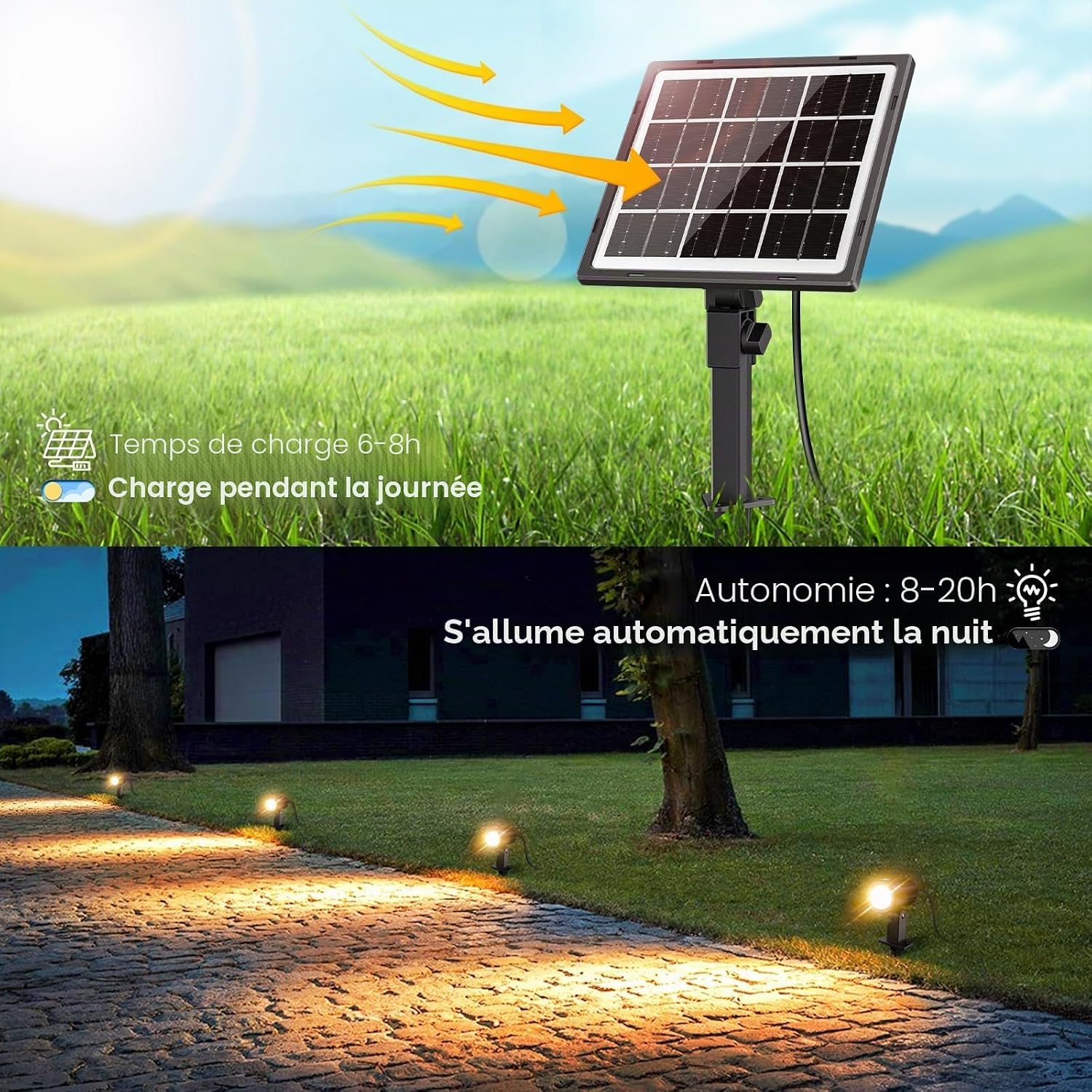 MEIHUA solarna lampa ogrodowa, 2700 K 4000K 6500K, 3 jasność, 2 tryby dynamiczne, lampa solarna, 3000 mAh, wodoszczelność IP66, solarne oświetlenie ogrodowe do ogrodów, patio, trawników, drzew 3 sztuk
