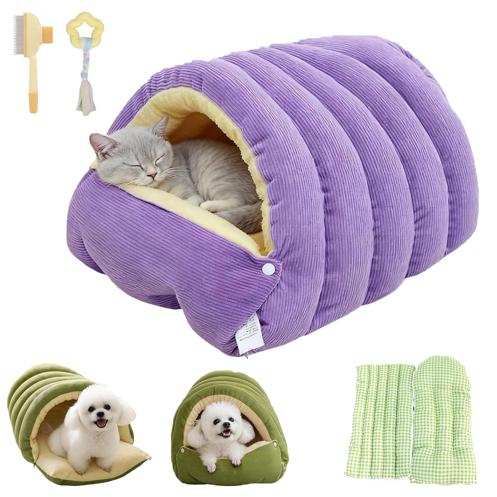 fjaldjfu Cozy Monster Cat Bed, Soft and Warm Pet Cave for Indoor Cats, Removable and Washable Winter Closed-Off Cat Bed, Dual-Purpose Small Dog Nests, for Cats, Kittens and Small Dogs (Purple,M)