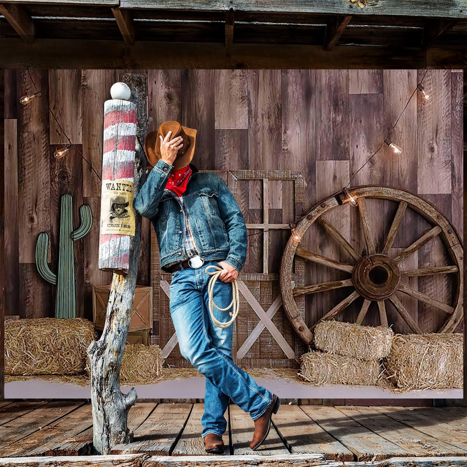 Western-Cowboy-Hintergrund, Western-Partyzubehör, Dekorationen, Wildwesten-Dekoration, rustikales Holzhaus, Scheune, Fotografie-Hintergrund für Kinder, Jungen, Baby-Geburtstagsbanner, Fotokabine