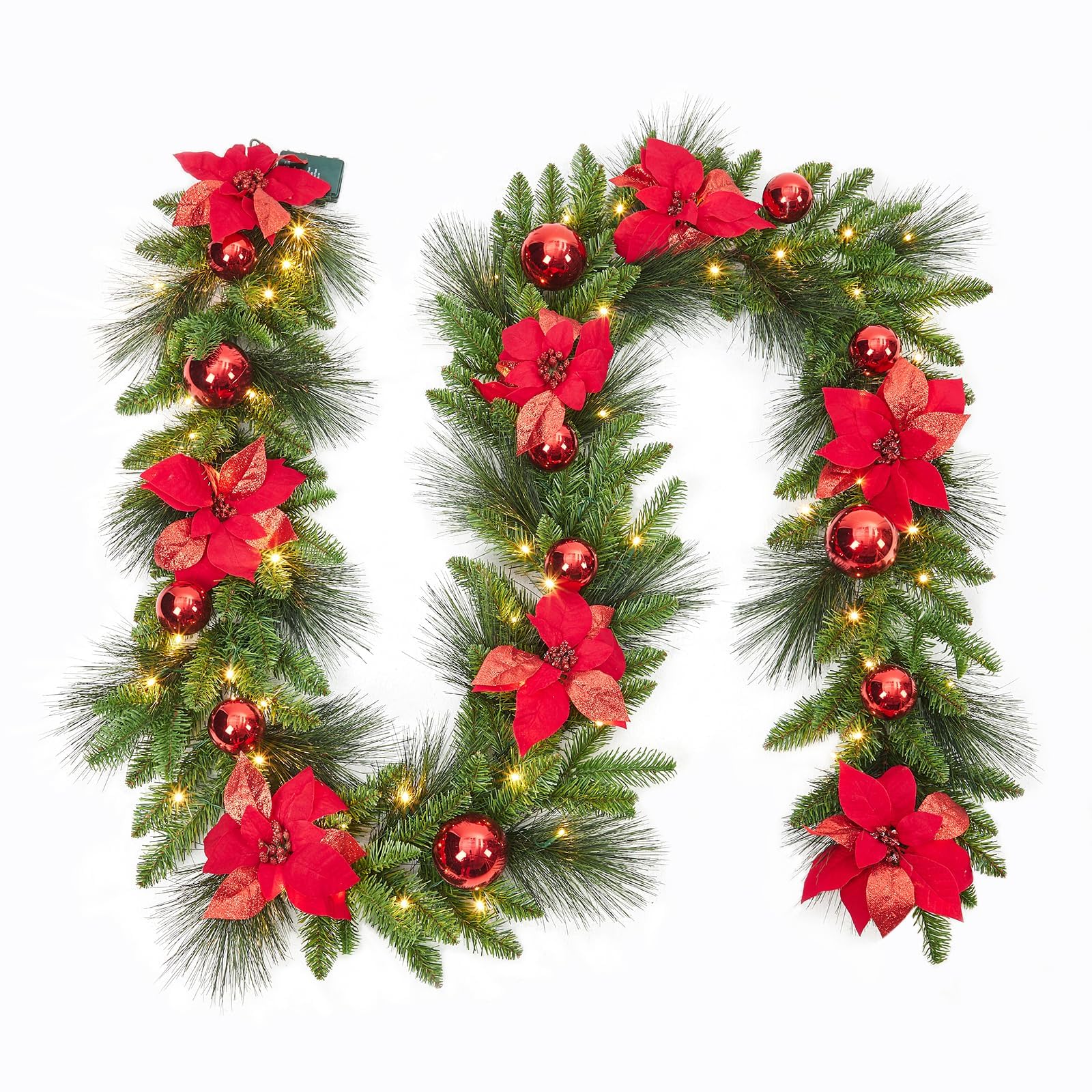 2.7M/ 9FT Pre-Lit Christmas Garland with Pine Cones and Red Berries