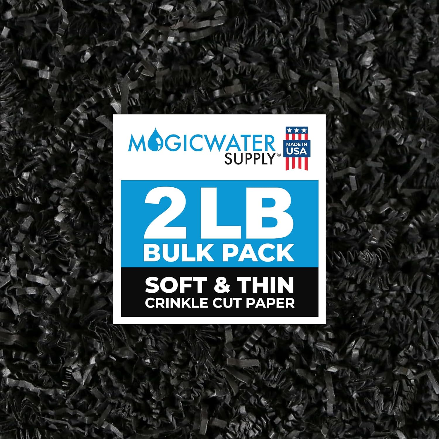 MagicWater Supply Soft & Thin Crinkle Cut Paper - 2 LB - Black - Paper Shred Filler for Gift Wrapping, Basket Filling, Birthdays, Weddings, Anniversaries, Valentines Day, and other occasions