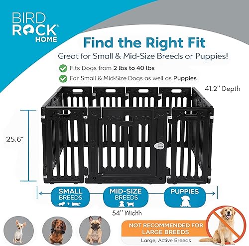 Miniatura 3 de BIRDROCK HOME Corralito para perros con puerta, 12 paneles, 25.6 pulgadas de alto, plástico fuerte, corralito antideslizante para cachorros, puerta