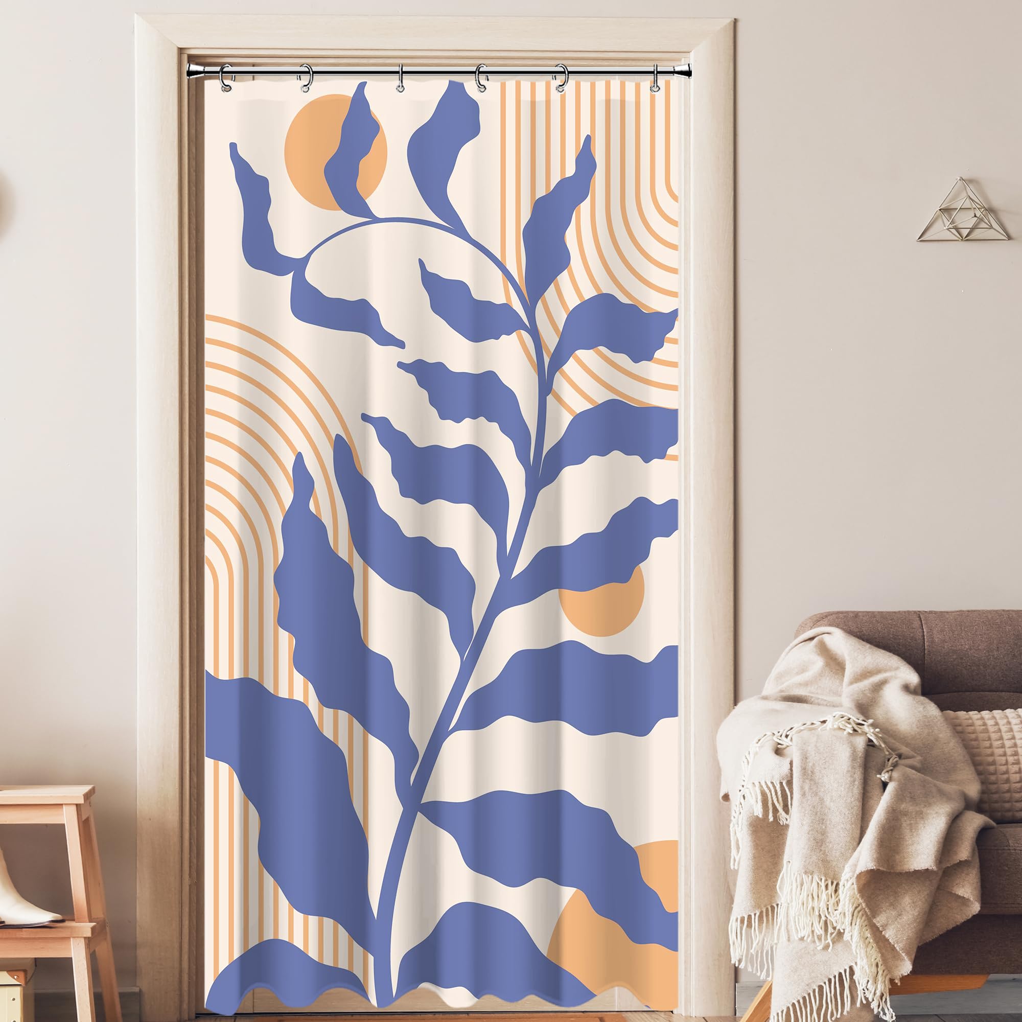Small Stall RV Half Size Boho Abstract Matisse Leaves Mid Century Shower Curtain for Bathroom 36W*72H Inch Bathtub Decor Botanical Minimalist