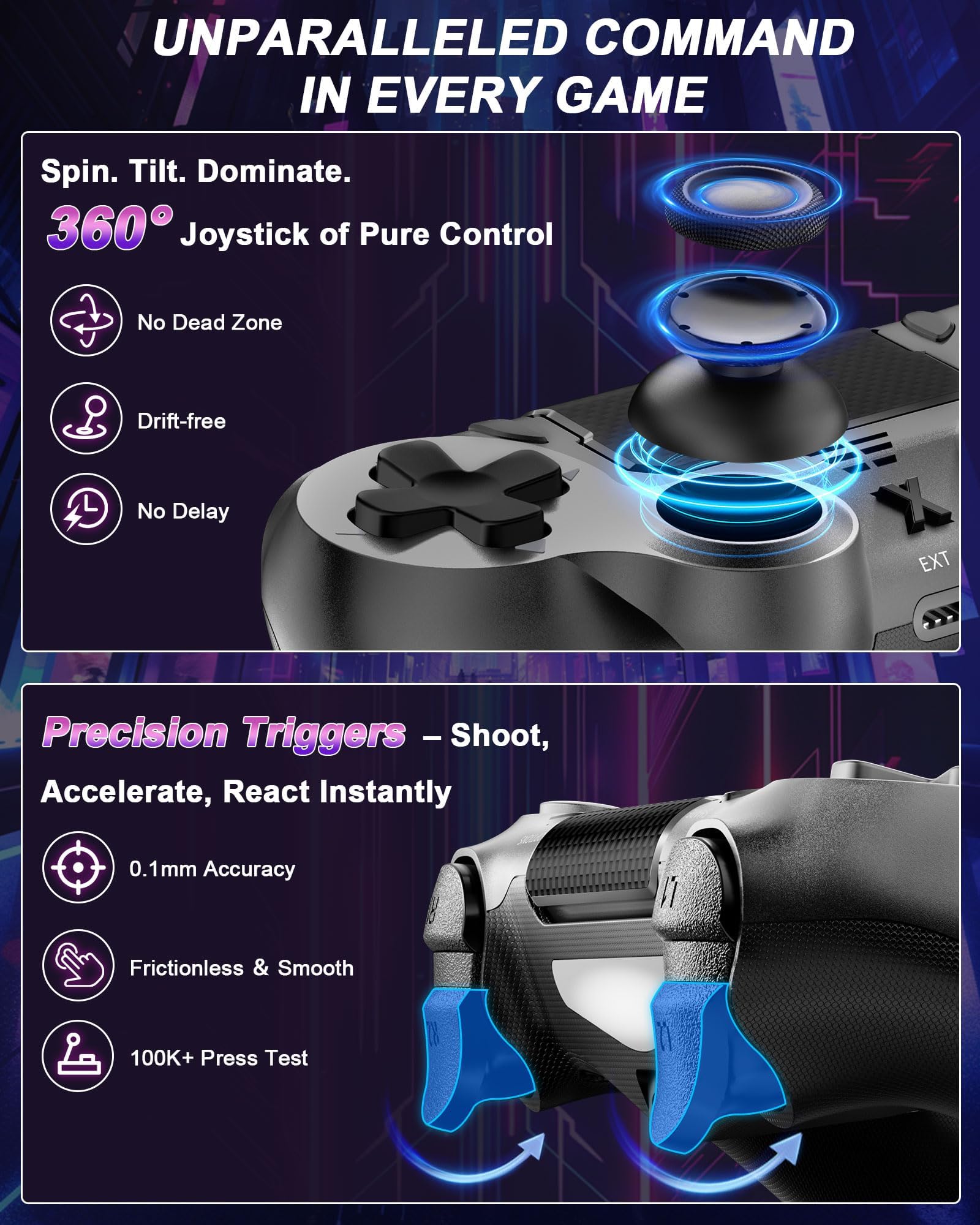 ARCELI Wireless Controller for PS-4, Bluetooth Gamepad Joystick for PS-4 with Dual Vibration, Touchpad, 3.5mm Stereo Headphone Jack, Six Axis Motion Control, Compatible with PS-4/Slim/Pro/PC(Grey) — view 3