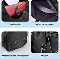 Vista 5 de Forestfish Bolsa de gimnasio para mujer con soporte para esterilla de yoga y compartimento para zapatos, bolsillo de almacenamiento húmedo y seco