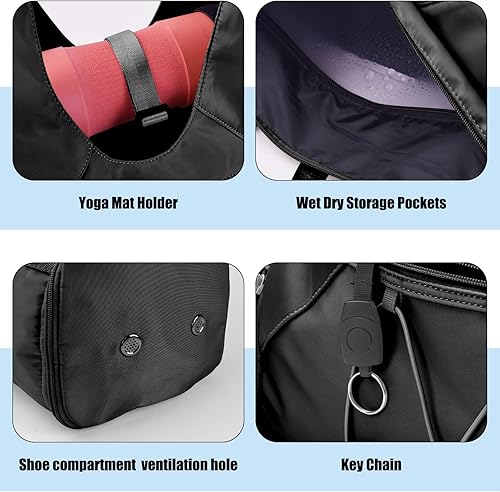 Miniatura 5 de Forestfish Bolsa de gimnasio para mujer con soporte para esterilla de yoga y compartimento para zapatos, bolsillo de almacenamiento húmedo y seco y