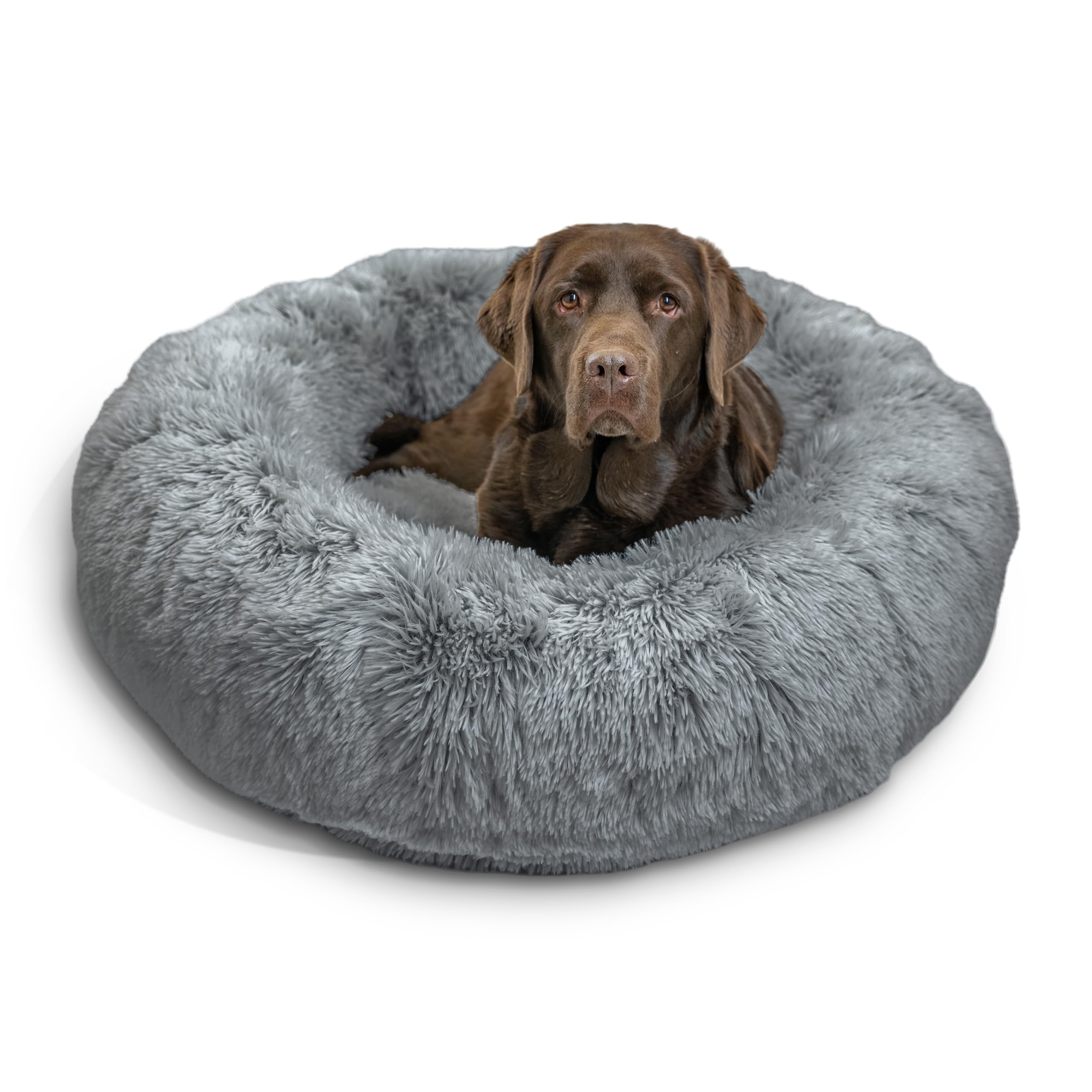 Best Friends by Sheri The Original Calming Donut Cat and Dog Bed in Shag Fur Gray, Large 36"