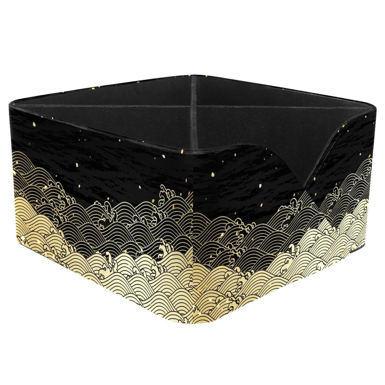 KengjuTesu Golden Golden Wave Desktop Organizer Pen Holder, Rectangular Pencil Cup for Office, Study and Makeup Stations