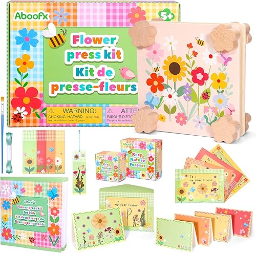 Aboofx Creativity - Kit de arte de flores prensadas para niños, kits de manualidades de 4 capas de madera para manualidades, prensa de flores y
