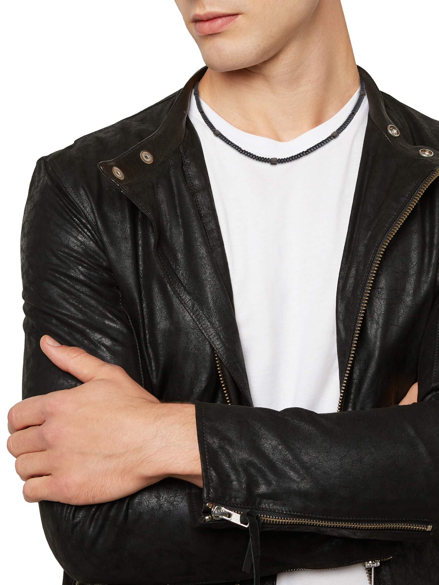 BREIL, Colección Blend, Collar para Hombre, Acero Pulido IP Gun y Hematita, Diseño Elegante con Pequeños Detalles Hexagonales, Longitud Ajustable 47-52 cm, Negro