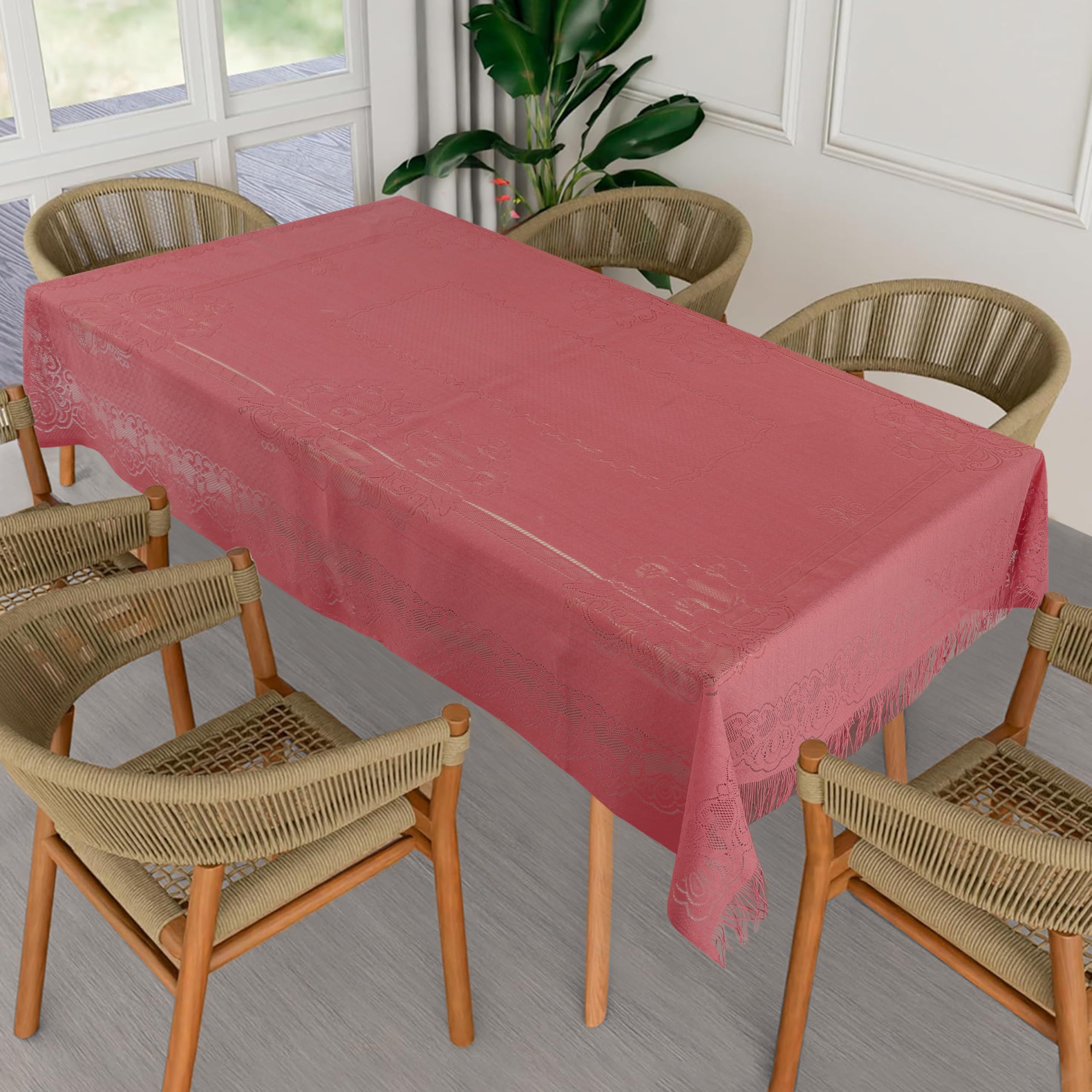Homerz Premium 6-8 Seater Table Cloth, Cotton Table Linen, Royal and Durable Cover (Jhallar New Rust, 60x90 inch- 6-8 Seater)