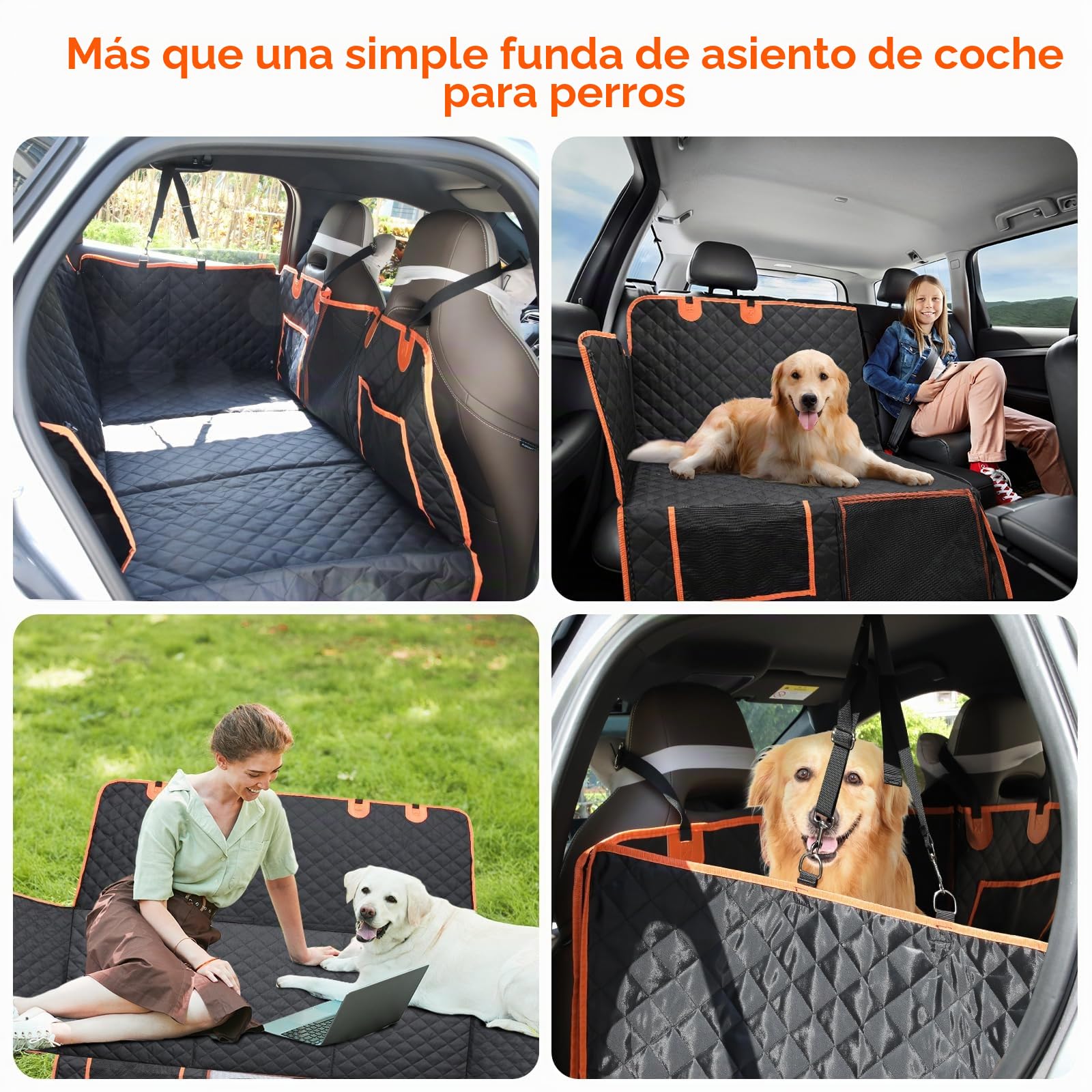 Euqvunn Funda de Coche para Perro Extensor de Asiento Trasero para Perros [Tamaño Más Ancho y Clip Metálico] Protector Impermeable de Asiento de Coche Fondo Duro Universal para Coches, SUVs