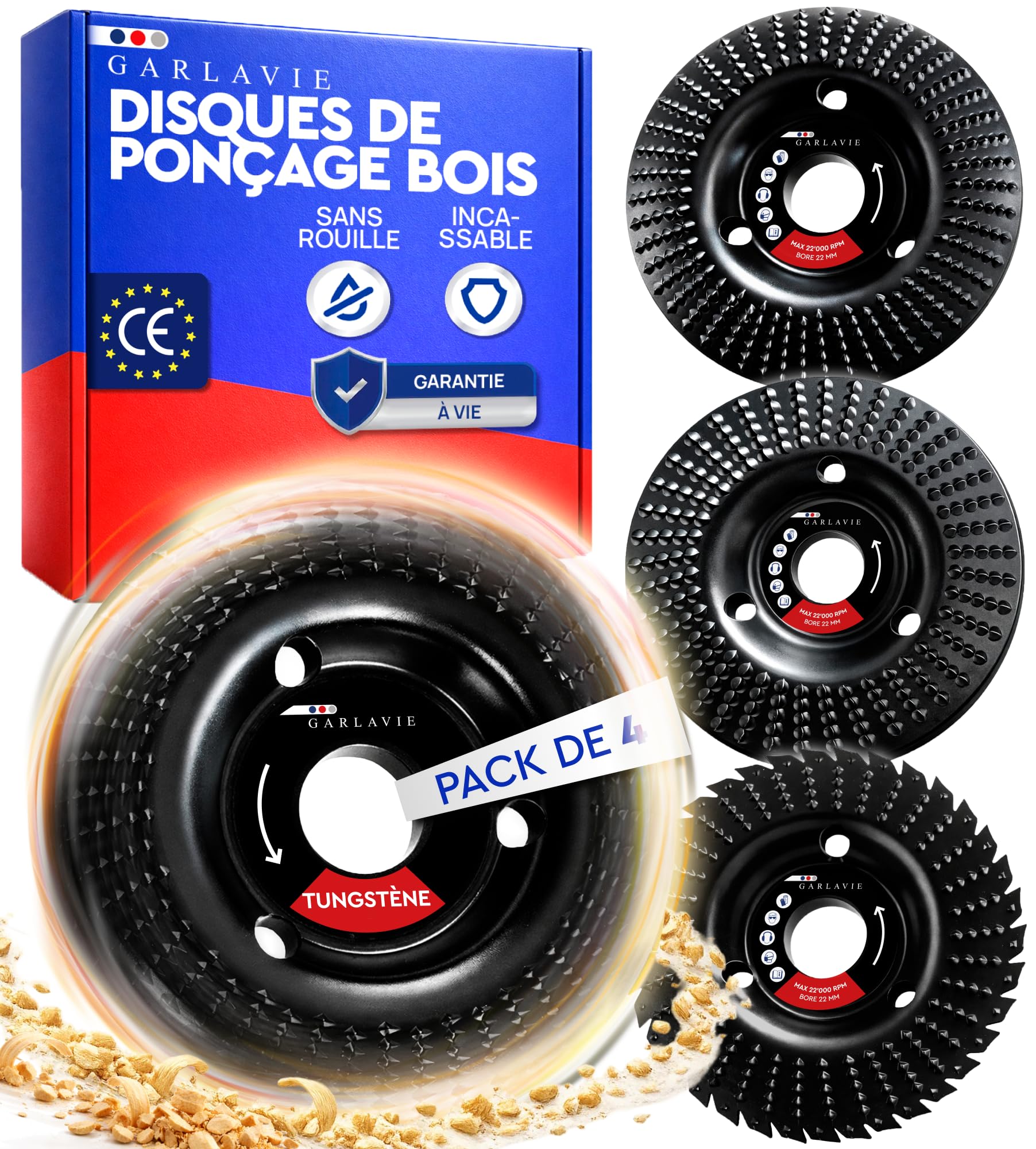 Professionnel Disque Bois Meuleuse 115 mm – Lot 4 Pièces pour Meuleuse d’Angle | Râpe, Fraisage, Sculpture, Fraise Racine
