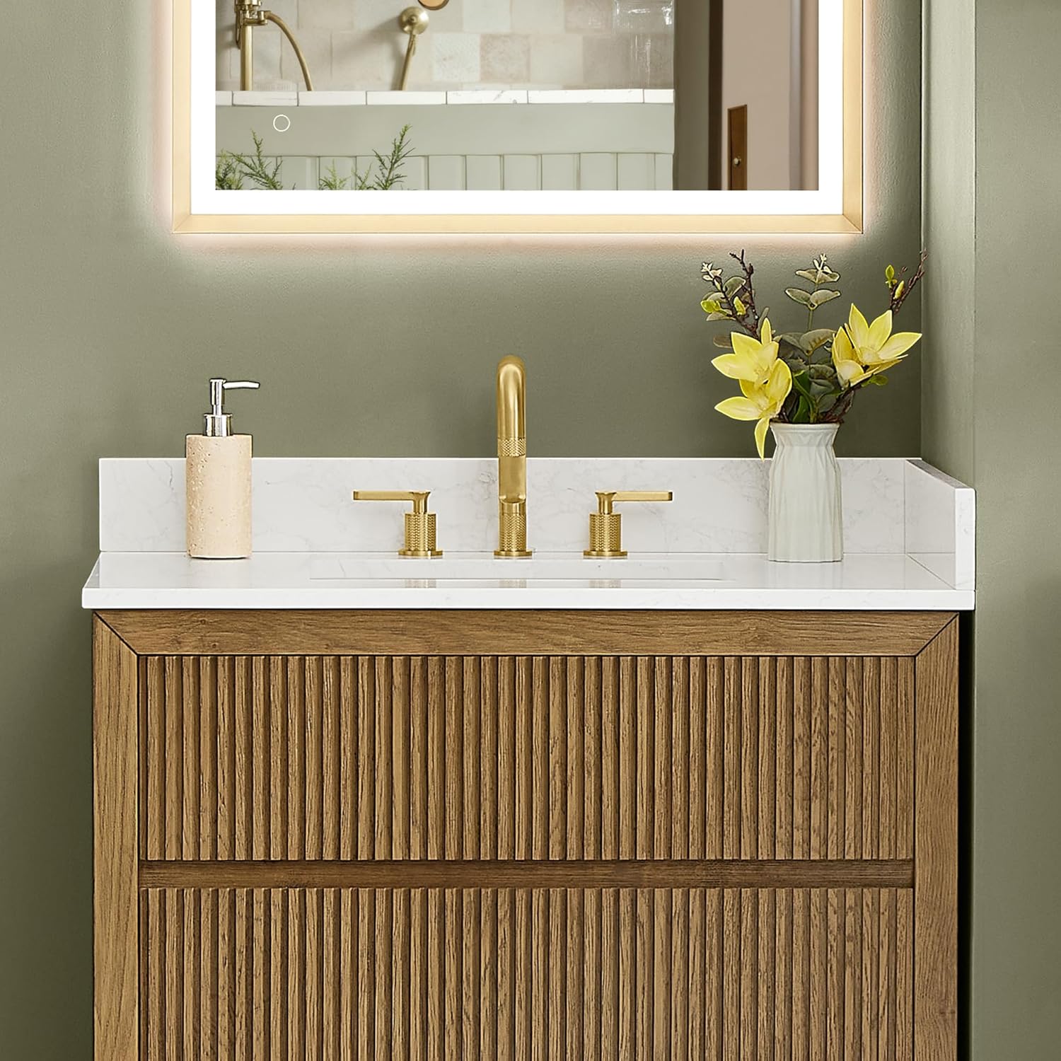 36 Inch Bathroom Vanity Backsplash Engineered Marble Stone Sink Backsplashes for Vanities Countertop Bath Fixtures Accessories Grain White