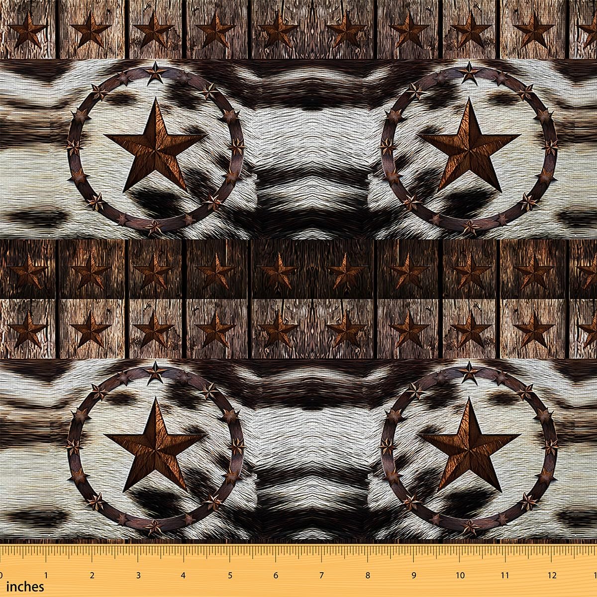 Cowboy Western Texas Star Decorative Waterproof Rustic Western Upholstery Fabric by The Yard - 3 Yards Cowhide Print Vintage Outdoor Fabric