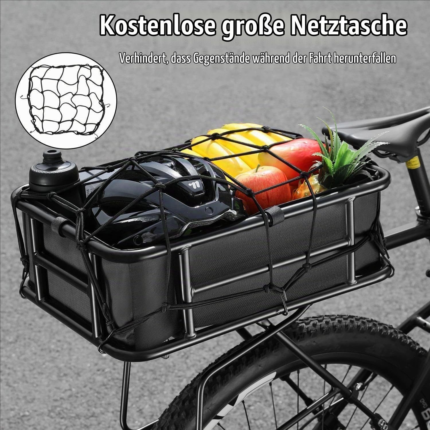 Fahrradkorb Hinten Abnehmbar,Tragfähigkeit Bis Zu 50 Kg,Geeignet Für Die Meisten Fahrräder Und e-Bikes, Ideal Für Radtouren, Den Transport Von Einkäufen, Sportgeräten Oder Haustieren,Schwarz
