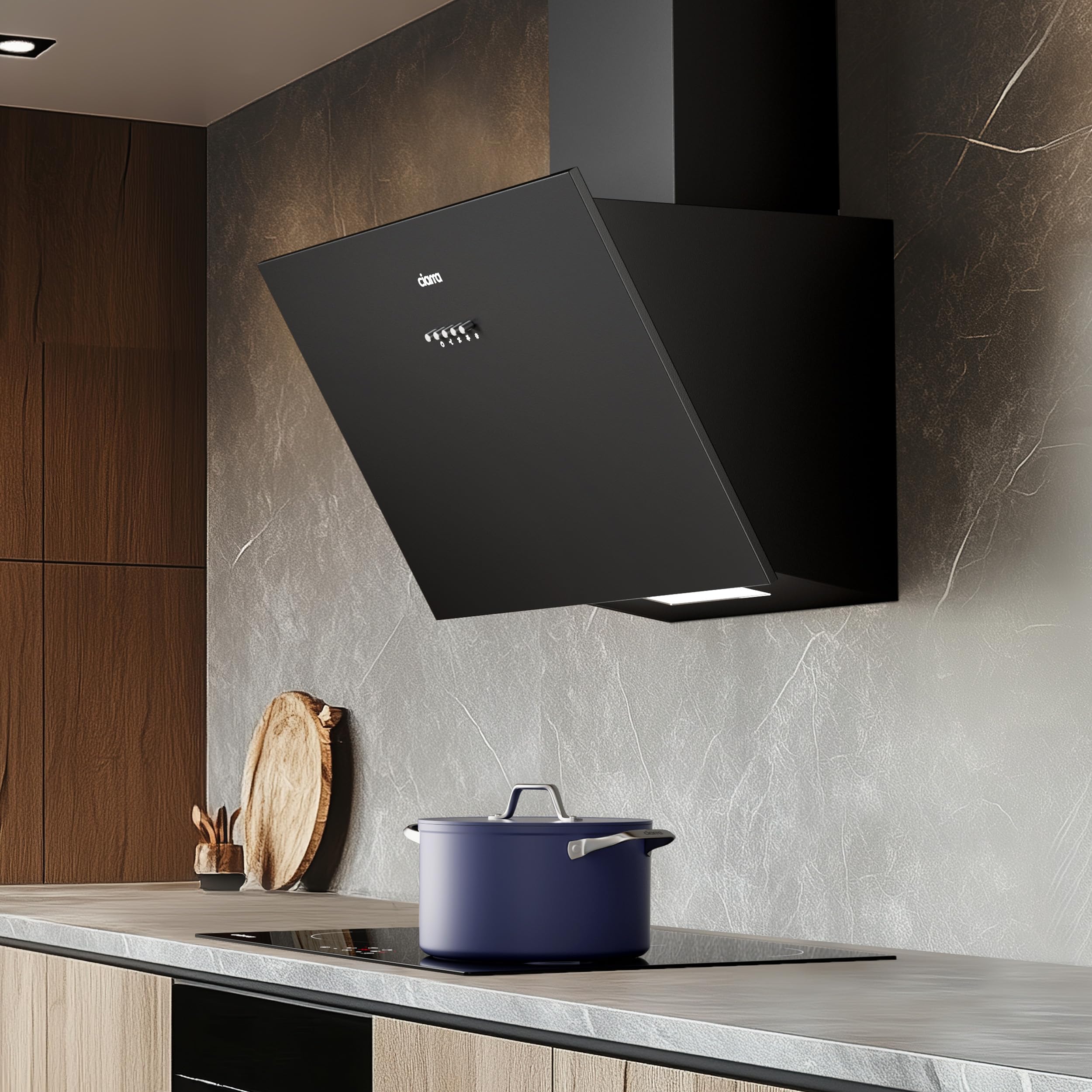 CIARRA CBCB6762A Cappa Aspirante Inclinata 60 cm Classe A+++ - 650 m³/h - Cappa da Cucina 3 Velocità con Filtri Carbone Inclusi - Ricircolo o Scarico - Nero