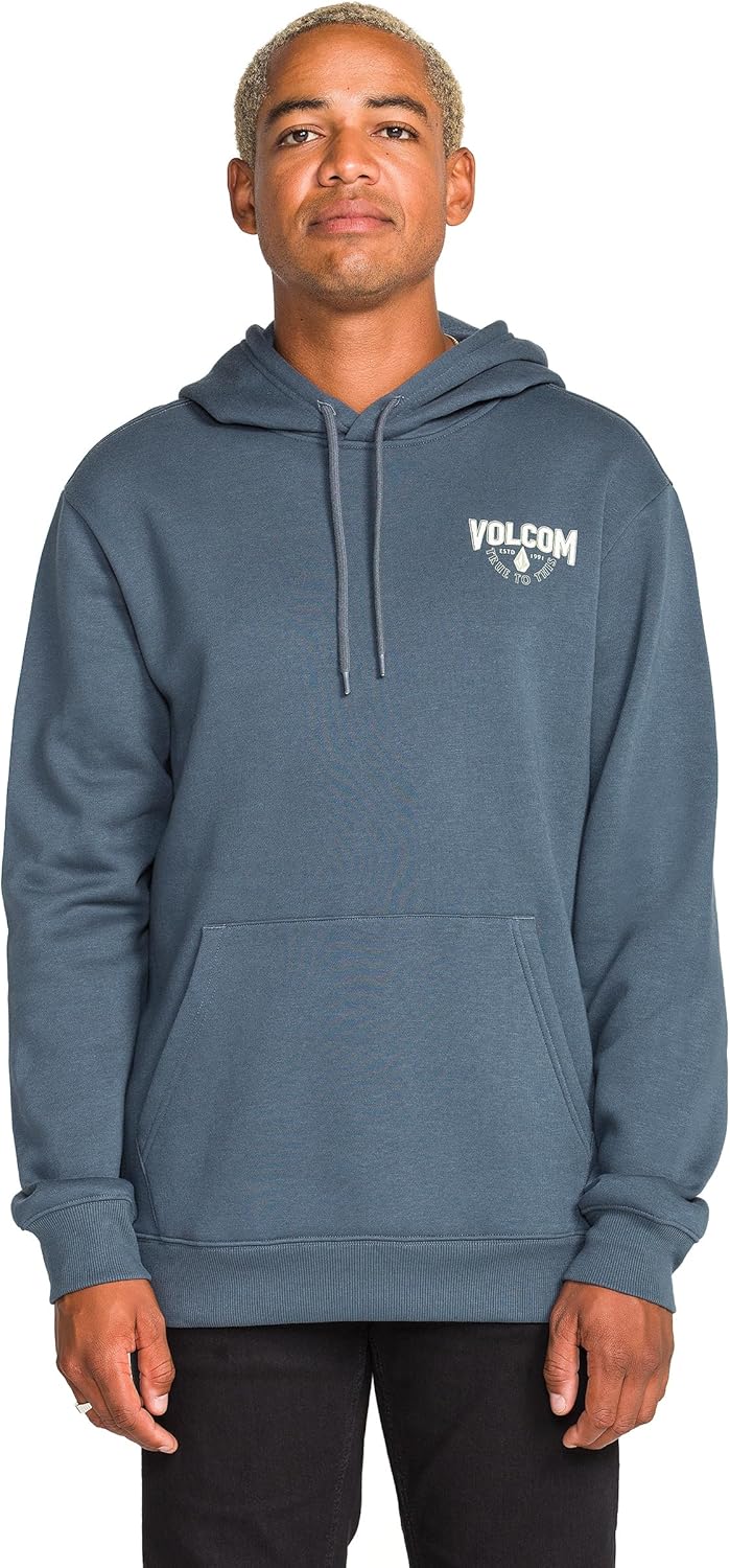 Volcom Men's Pullover Logo Fleece Hooded Sweatshirt – Soft Brushed Interior, Classic Fit, Kangaroo Pocket, Ribbed Cuffs & Hem