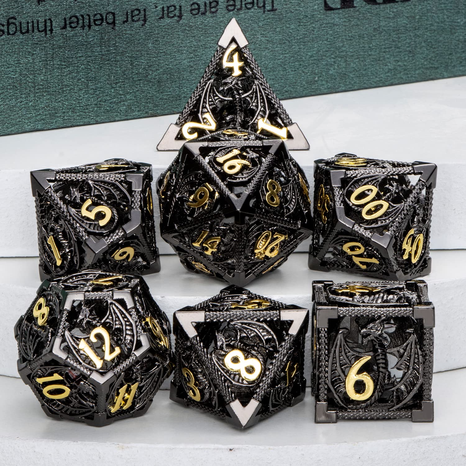 Set De 7 Dés DND Phosphorescents En Métal – Vignes Bleues, Creux, Bords Tranchants – Alliage Zinc, étui Inclus
