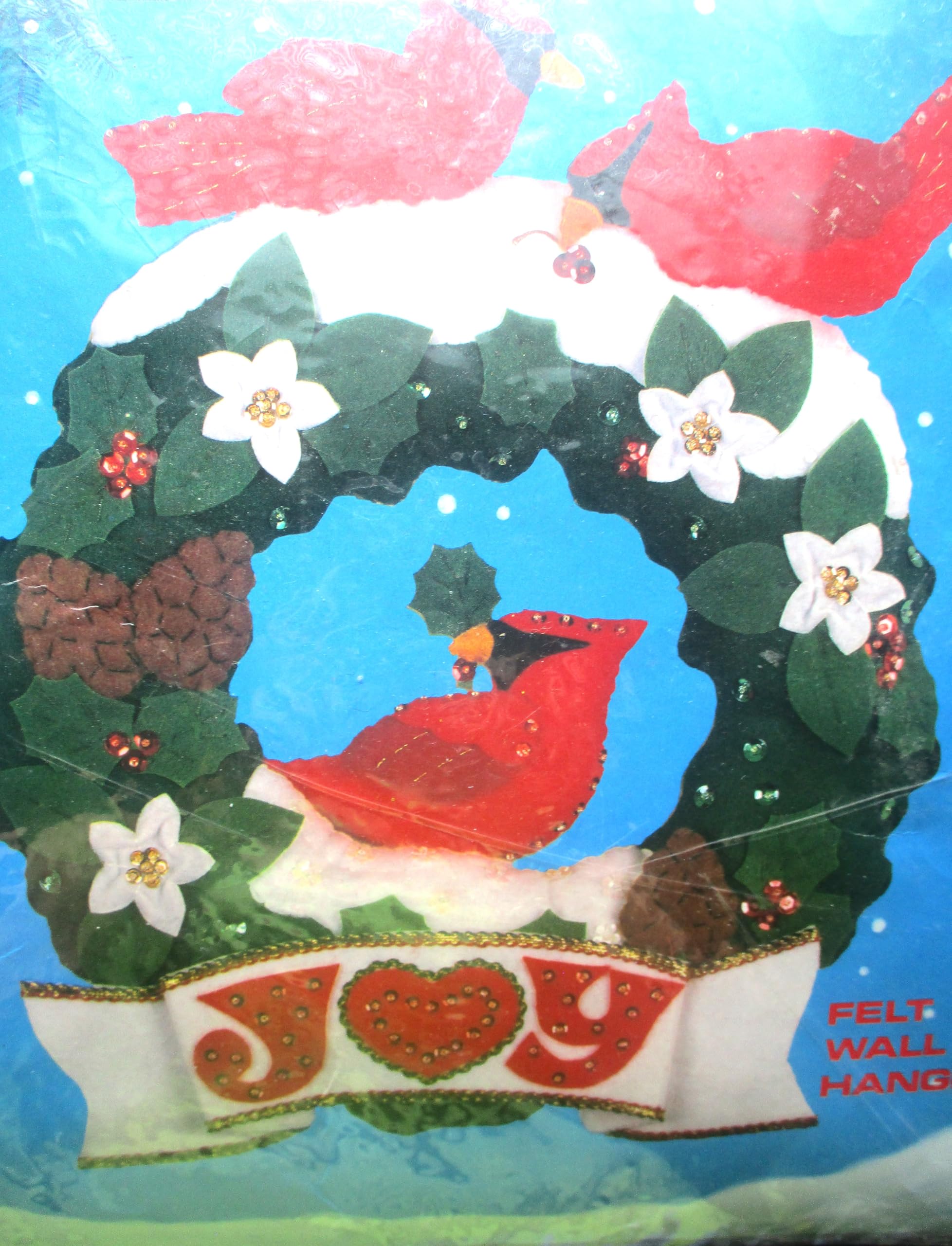 Felt Wall Hanging Kit w/Red Birds on Wreath with Joy Banner