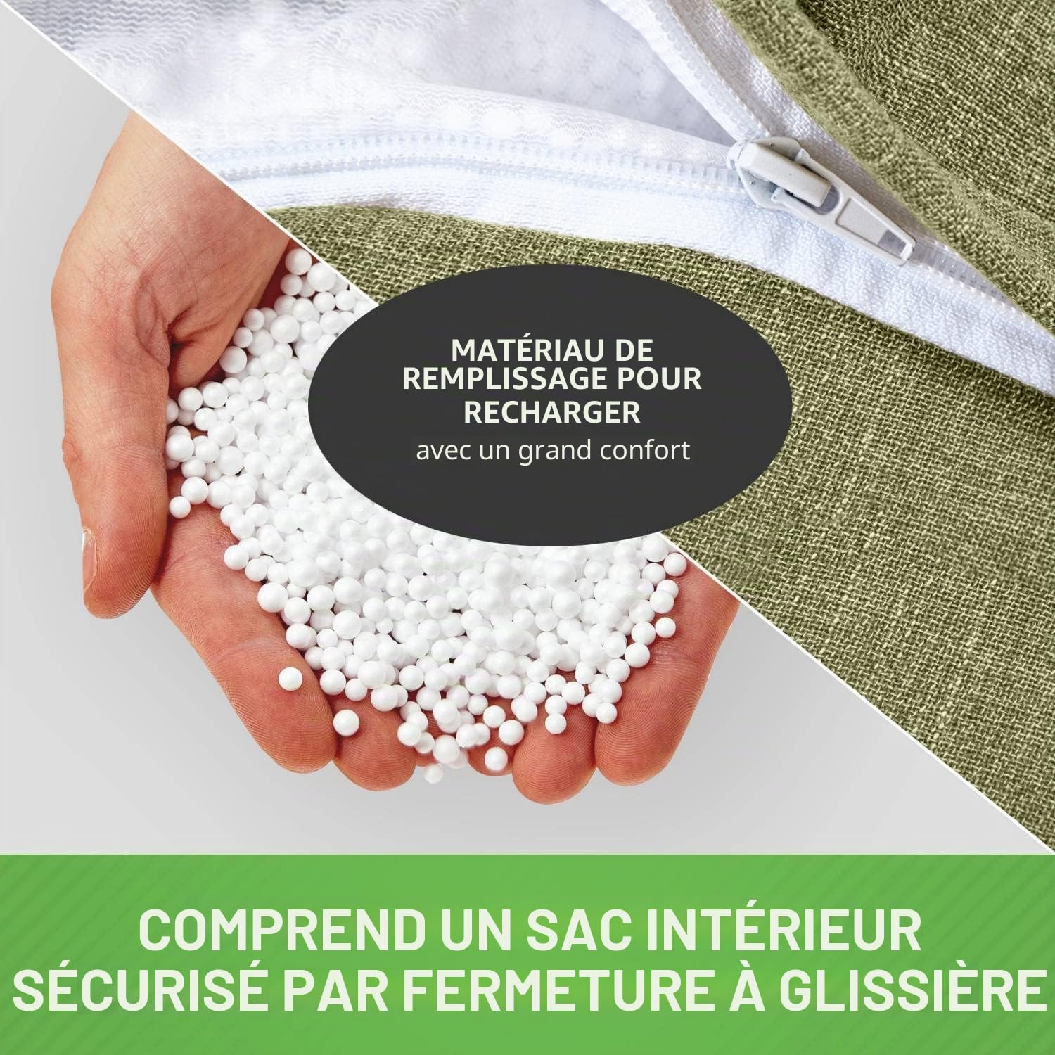 Green Bean© Pouf d'Intérieur XXL de 300 litres avec Remplissage de Perles EPS Doux Moelleux Lavable - Tissu Intérieur Coussin de Sol Coussin de Repos Coussin de Siège