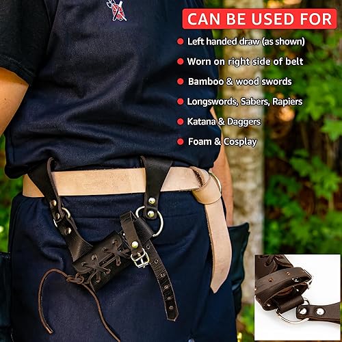 Miniatura 5 de Armory Replicas - Rana espada de cuero hecha a mano Disfraz medieval LARP hebilla ajustable y cinturón de arma con cable soporte