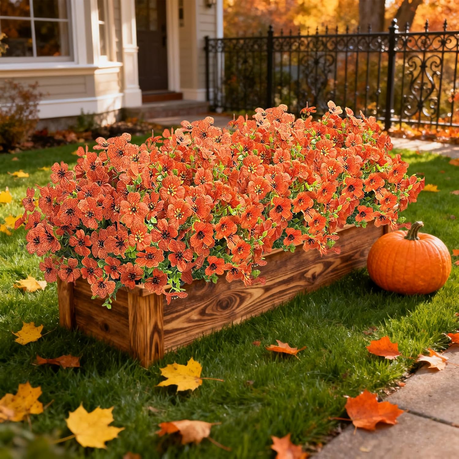 12 Bundles Artificial Flowers for Spring Summer Outdoor Decoration Fake Flowers uv Resistant Artificial Outside Flowers Faux Greenery for Porch Garden Home Patio Valentine's Day Decor (Orange) - Image 2