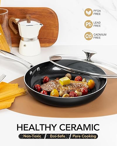 Miniatura 3 de MICHELANGELO Sartén pequeña Sartén antiadherente de 8 pulgadas con tapa, sartenes de cerámica no tóxicas con mango de acero inoxidable, sartén