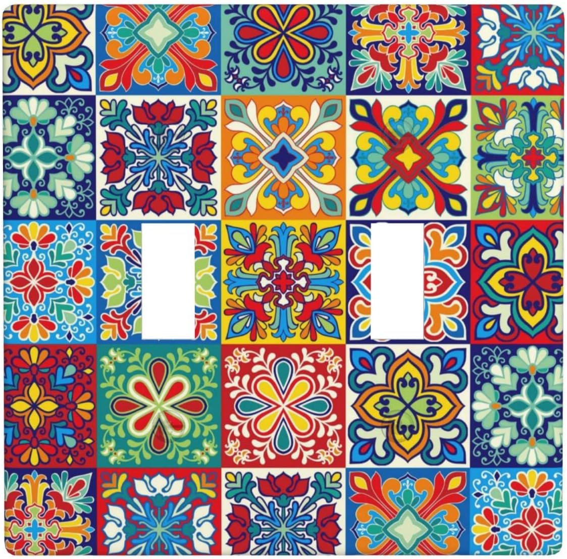 Talavera Mexican Ceramic Tiles Watercolor Decor Print Light Switch Plate Cover Plastic Wall Plates (Double Gang Toggle Switch)