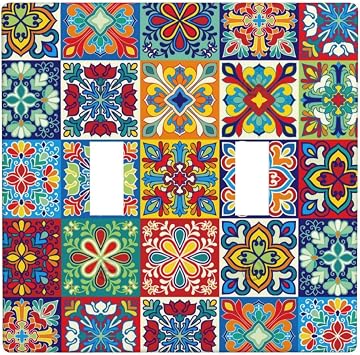 Talavera Mexican Ceramic Tiles Watercolor Decor Print Light Switch Plate Cover Plastic Wall Plates Double Gang Toggle Switch