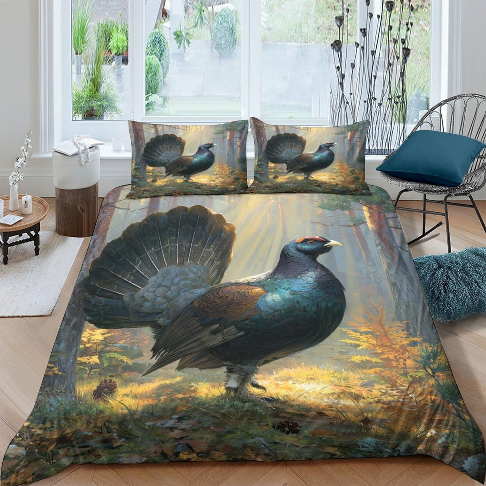Ctjqhvkz Style-8 3D Printed Forest Capercaillie Fitted Sheet Microfiber Soft Breathable Woodland Bird Mattress Cover For Bedroom Home Decor Single（135X200cm）