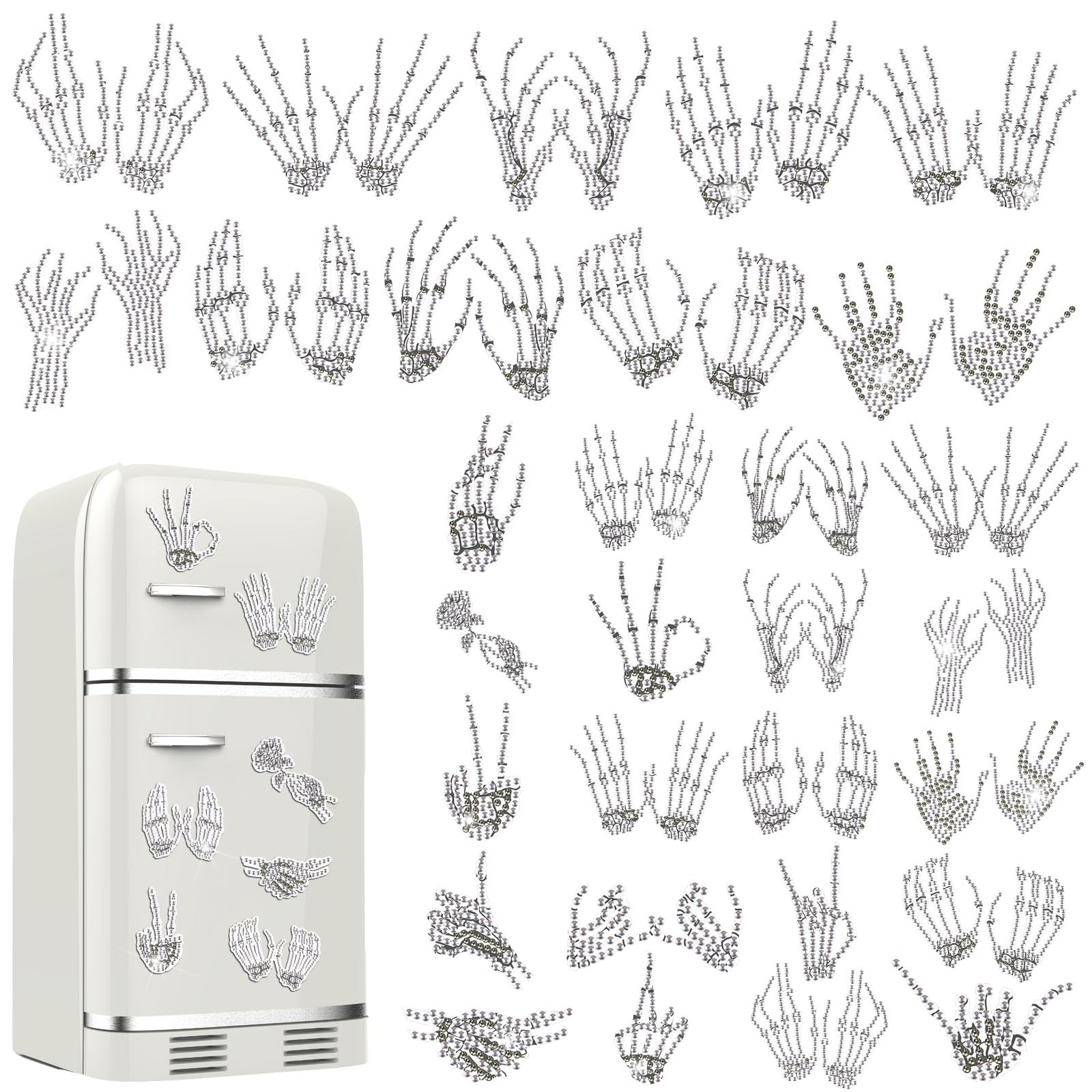Motipuns 30 Pcs Halloween Diamond Painting Magnets Kits Diamond Art Fridge Magnet Refrigerator Sticker for Beginners Kid Adults Home Decors DIY Art Craft Gifts(Skeleton Hand)