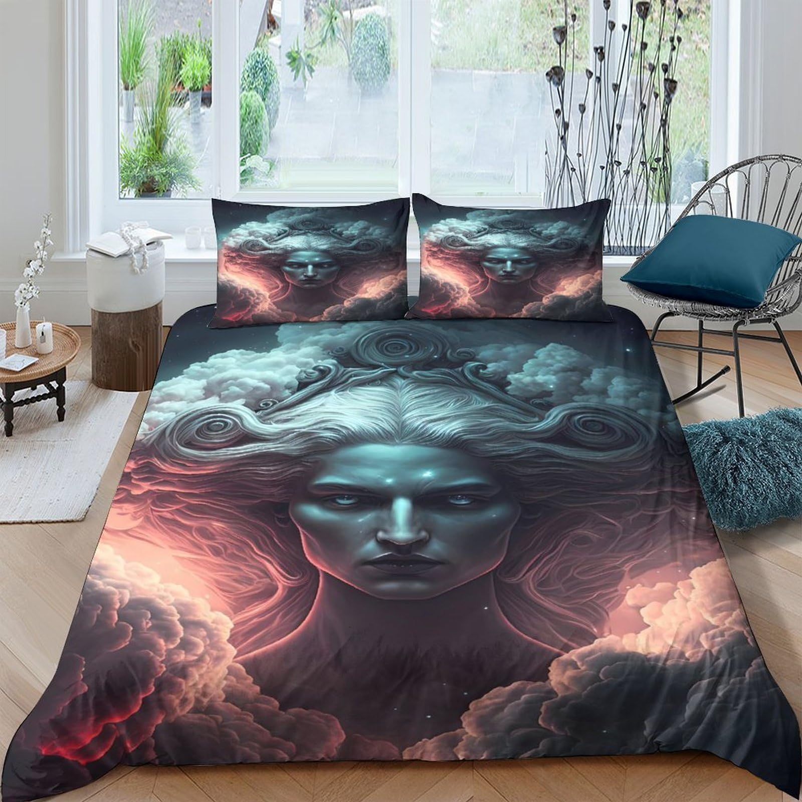 Ctjqhvkz Style-1 3D Printed Dark Fantasy Face Fitted Sheet Microfiber Soft Abstract Cloud Mattress Cover For Bedroom Decor Dorm Use Single（135X200cm）