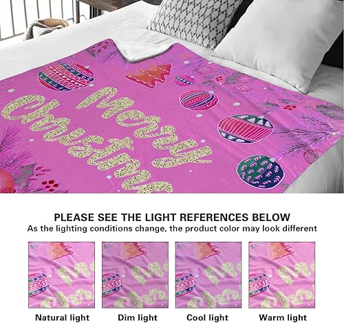 Miniatura 3 de Manta de bolas de Navidad con bonito diseño de campanas temáticas de copo de nieve para automóvil, manta peluda gruesa, rosa, 50 x 60 pulgadas