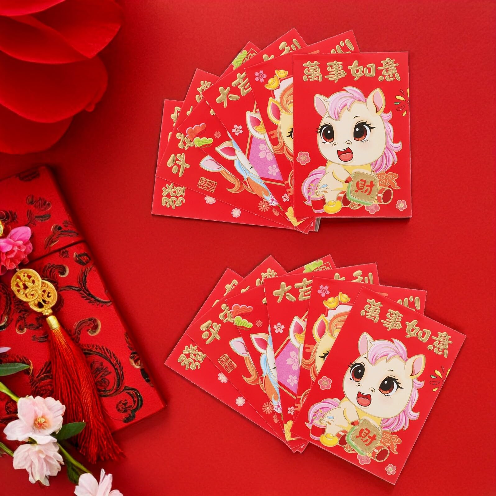 Sobres Chinos Rojos 2026 Año del Caballo, Papel, 300 Piezas