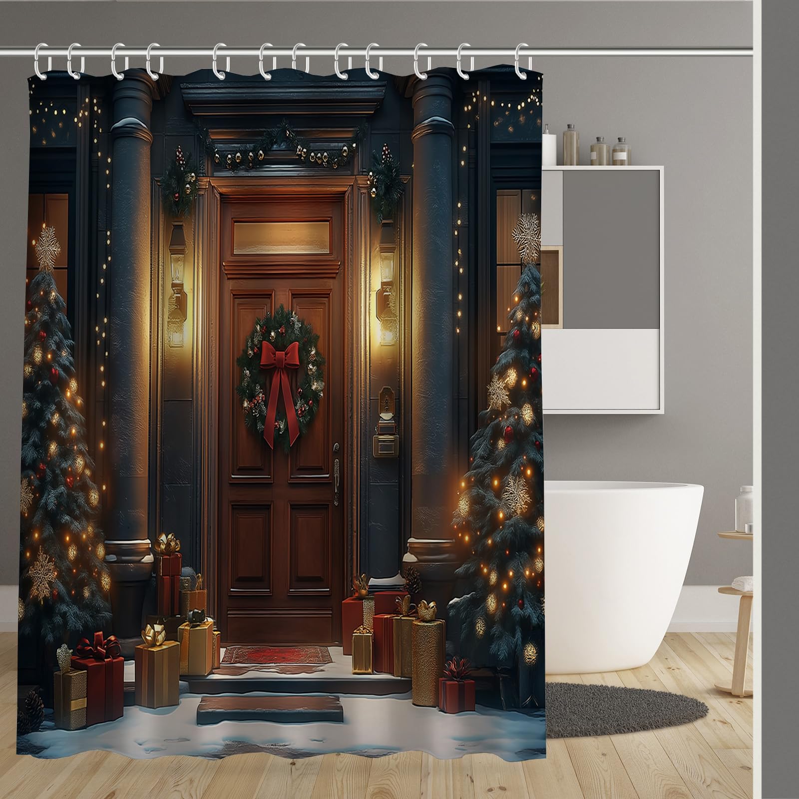Rideau de douche Noël 180x200cm pour transformer votre salle de bain festive
