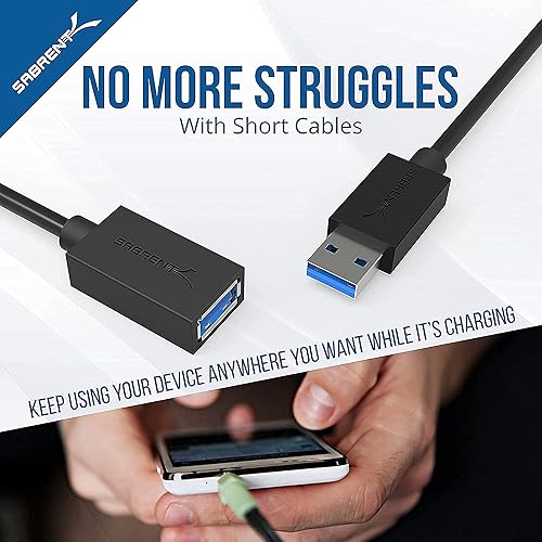 Miniatura 6 de SABRENT Cable de extensión USB 3.0 22AWG - Macho A a A-hembra negro 10 pies (CB-3010)